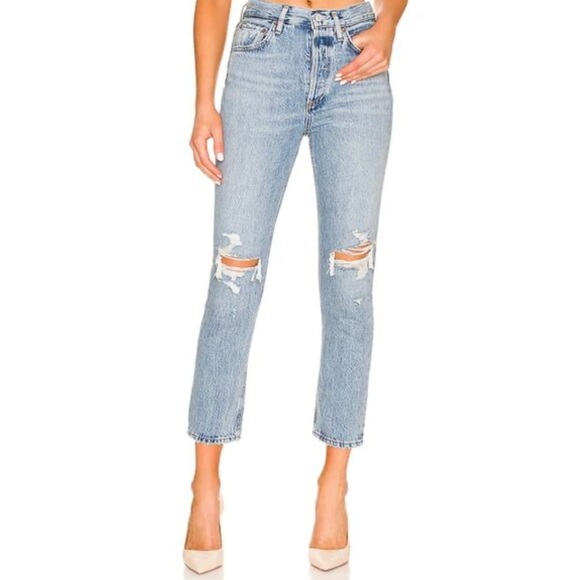 AGOLDE Riley High Rise Straight Crop Distressed Jeans - Picture 1 of 16